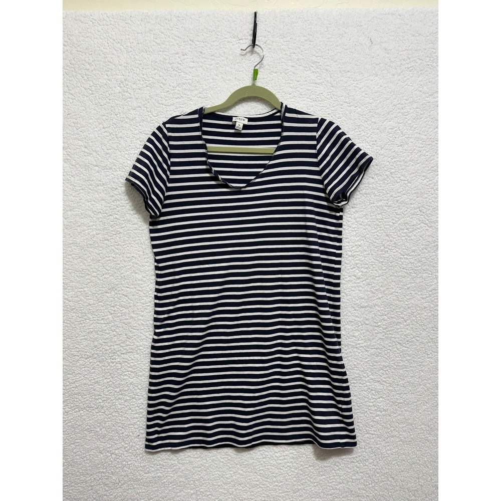 J Crew Navy White Striped V Neck T Shirt Size M